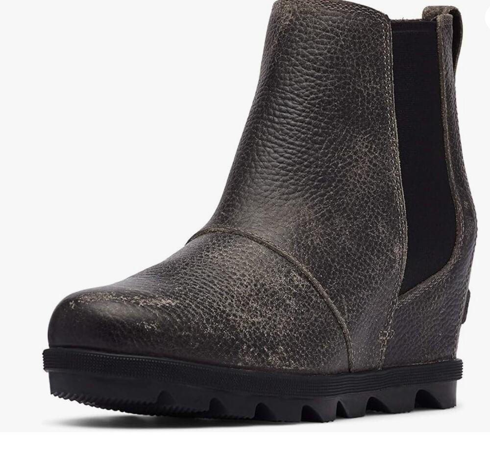 Sorel Joan Chelsea Bootie 9.5 Wedge Ankle Boot Quarry Gray Black Leather